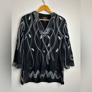 VTG Y2K Lauren Women Top M Michelle Black and White Embroidered Boho Fairy